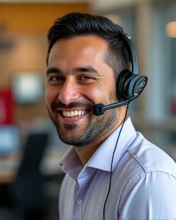 James Morales, customer relations specialist, smiling with headset