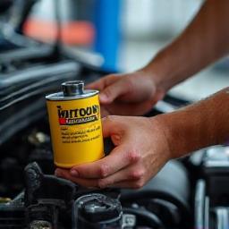 Oil change in progress with new oil filter installed